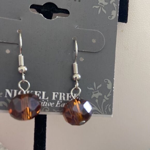 Dress Barn NWT Earrings Nickel Free Silver details with a pendant brown bead - Picture 6 of 6